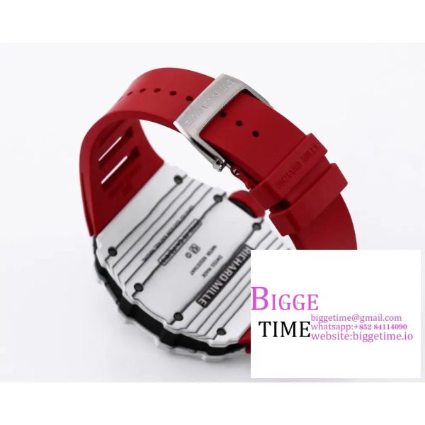 RM035 White Real NTPT Skeleton Dial Red Crown Red Rubber Strap T+F NH05A - Image 9