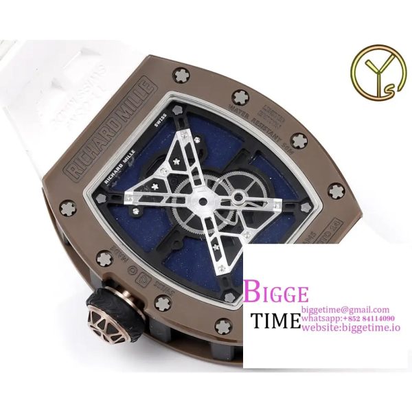 RM052 Tourbillon Brown Titanium Skeleton Dial White Rubber Strap YSF Tourb - Image 7