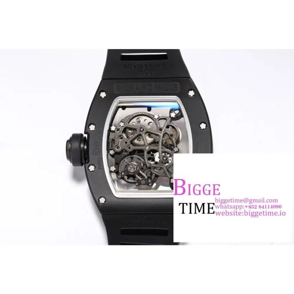 RM055 Black Ceramic Skeleton Dial Black Crown Black Rubber Strap BBRF RMUL2 - Image 3