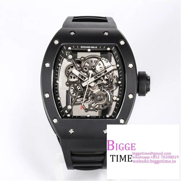 RM055 Black Ceramic Skeleton Dial Black Crown Black Rubber Strap BBRF RMUL2