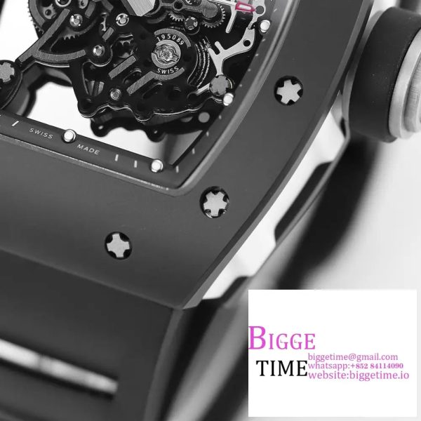 RM055 Black Ceramic Skeleton Dial Black Crown Black Rubber Strap KVF NH05 - Image 4