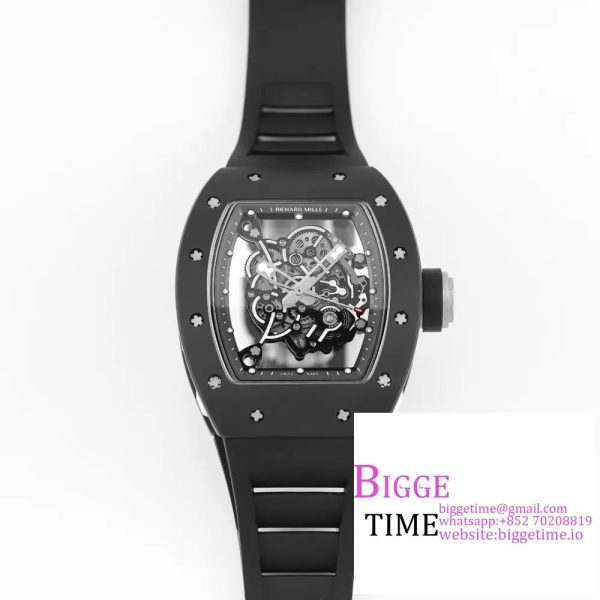 RM055 Black Ceramic Skeleton Dial Black Crown Black Rubber Strap KVF NH05