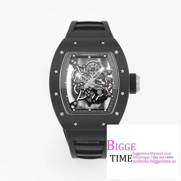 RM055 Black Ceramic Skeleton Dial Black Crown Black Rubber Strap KVF NH05 - Image 2