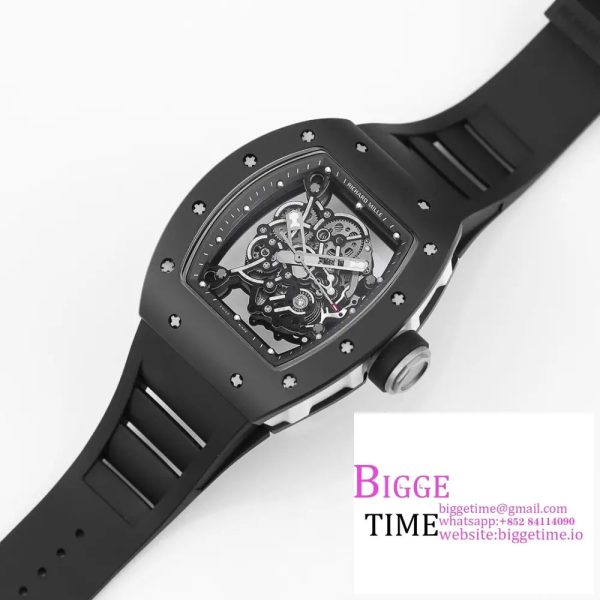 RM055 Black Ceramic Skeleton Dial Black Crown Black Rubber Strap KVF NH05 - Image 3