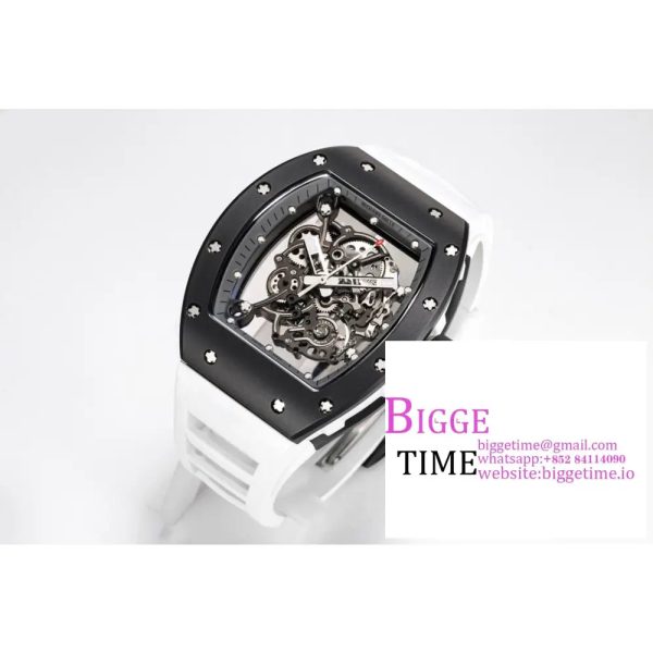 RM055 Black Ceramic Skeleton Dial Black Crown White Rubber Strap BBRF RMUL2 - Image 5
