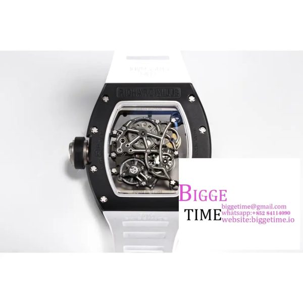 RM055 Black Ceramic Skeleton Dial Black Crown White Rubber Strap BBRF RMUL2 - Image 6
