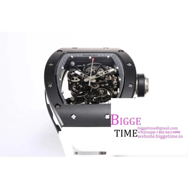 RM055 Black Ceramic Skeleton Dial Black Crown White Rubber Strap BBRF RMUL2 - Image 2