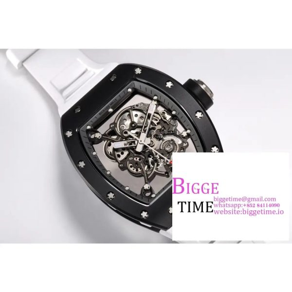 RM055 Black Ceramic Skeleton Dial Black Crown White Rubber Strap BBRF RMUL2 - Image 7