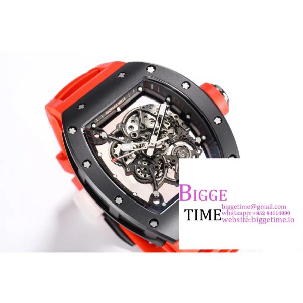 RM055 Black Ceramic Skeleton Dial Red Crown Red Rubber Strap BBRF RMUL2 - Image 4