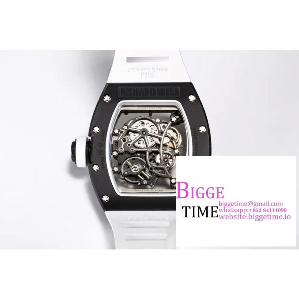 RM055 Black Ceramic Skeleton Dial White Crown White Rubber Strap BBRF RMUL2 - Image 2