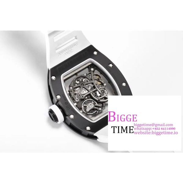 RM055 Black Ceramic Skeleton Dial White Crown White Rubber Strap BBRF RMUL2 - Image 9