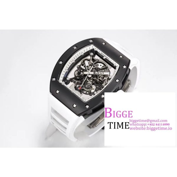 RM055 Black Ceramic Skeleton Dial White Crown White Rubber Strap BBRF RMUL2 - Image 5