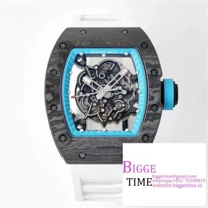 RM055 NTPT ZF 1:1 Best Edition Blue Bezel White Crown on White Rubber Strap RMUL2