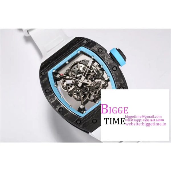 RM055 Real NTPT Skeleton Dial Blue Crown White Rubber Strap BBRF RMUL2 - Image 2
