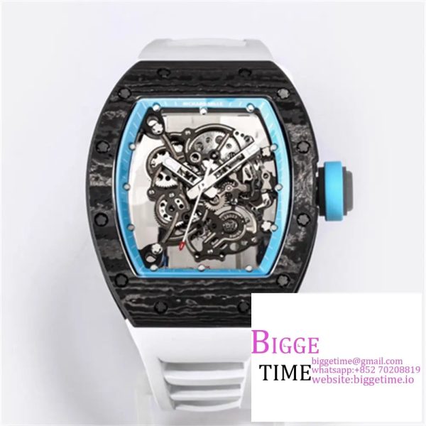 RM055 Real NTPT Skeleton Dial Blue Crown White Rubber Strap BBRF RMUL2