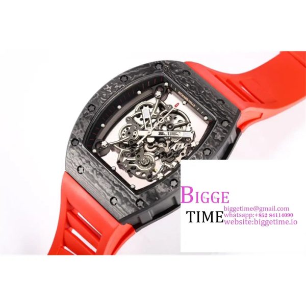 RM055 Real NTPT Skeleton Dial Red Crown Red Rubber Strap BBRF RMUL2 - Image 3