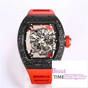 RM055 Real NTPT Skeleton Dial Red Crown Red Rubber Strap BBRF RMUL2