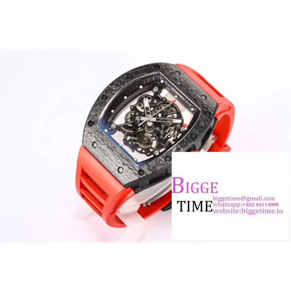 RM055 Real NTPT Skeleton Dial Red Crown Red Rubber Strap BBRF RMUL2 - Image 4