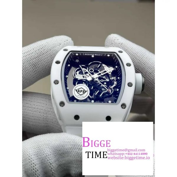 RM055 White Ceramic APSF 1:1 Best Edition Skeleton Dial on White Rubber Strap RMUL2 - Image 4