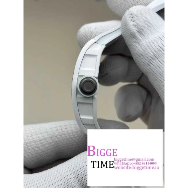 RM055 White Ceramic APSF 1:1 Best Edition Skeleton Dial on White Rubber Strap RMUL2 - Image 5