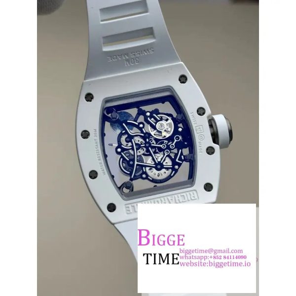 RM055 White Ceramic APSF 1:1 Best Edition Skeleton Dial on White Rubber Strap RMUL2 - Image 8