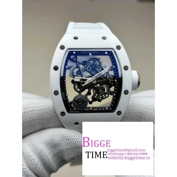 RM055 White Ceramic APSF 1:1 Best Edition Skeleton Dial on White Rubber Strap RMUL2 - Image 2