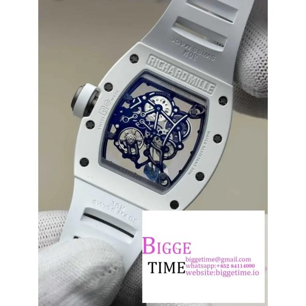 RM055 White Ceramic APSF 1:1 Best Edition Skeleton Dial on White Rubber Strap RMUL2 - Image 7