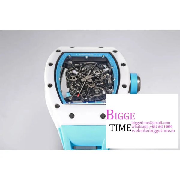 RM055 White Ceramic Skeleton Dial Blue Crown Blue Rubber Strap BBRF RMUL2 - Image 3