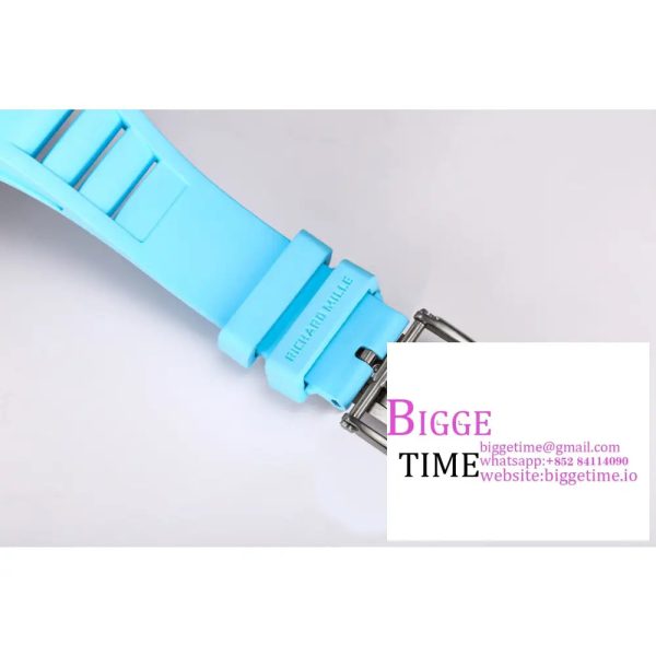 RM055 White Ceramic Skeleton Dial Blue Crown Blue Rubber Strap BBRF RMUL2 - Image 8