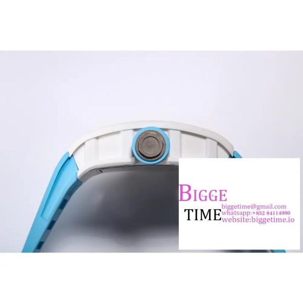 RM055 White Ceramic Skeleton Dial Blue Crown Blue Rubber Strap BBRF RMUL2 - Image 6