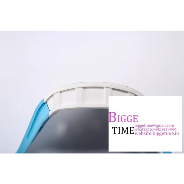RM055 White Ceramic Skeleton Dial Blue Crown Blue Rubber Strap BBRF RMUL2 - Image 7