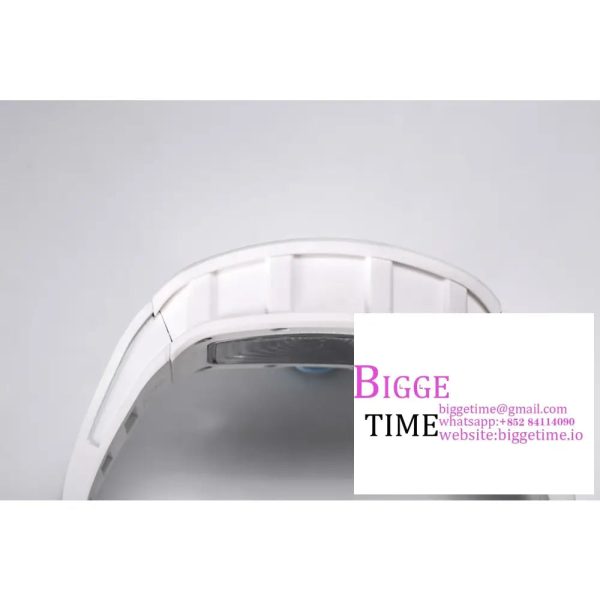 RM055 White Ceramic Skeleton Dial Blue Crown White Rubber Strap BBRF RMUL2 - Image 6