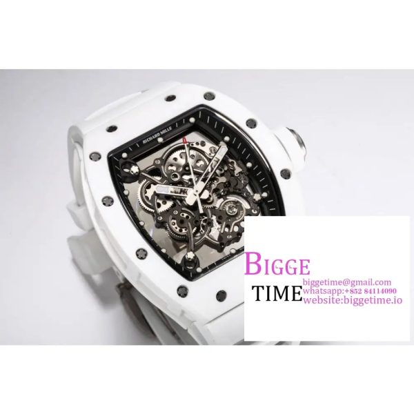 RM055 White Ceramic Skeleton Dial White Crown White Rubber Strap BBRF RMUL2 - Image 5