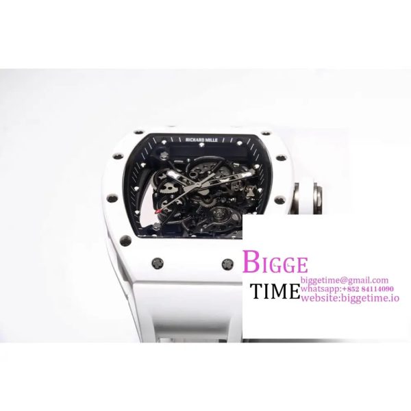 RM055 White Ceramic Skeleton Dial White Crown White Rubber Strap BBRF RMUL2 - Image 4