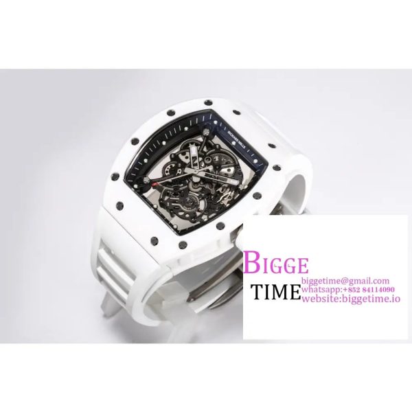 RM055 White Ceramic Skeleton Dial White Crown White Rubber Strap BBRF RMUL2 - Image 3