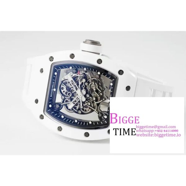 RM055 White Ceramic Skeleton Dial White Crown White Rubber Strap ZF NH05 - Image 3