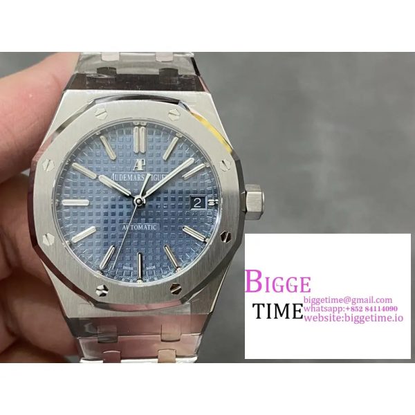 Royal Oak 37mm 15450 SS APSF 1:1 Best Edition Blue Textured Dial on SS Bracelet A3120 - Image 3