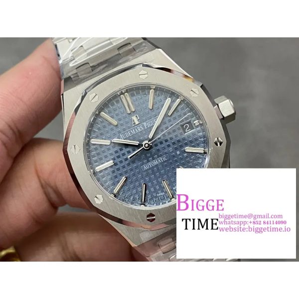 Royal Oak 37mm 15450 SS APSF 1:1 Best Edition Blue Textured Dial on SS Bracelet A3120 - Image 2