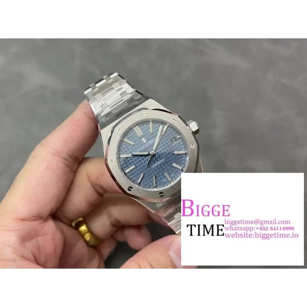 Royal Oak 37mm 15450 SS APSF 1:1 Best Edition Blue Textured Dial on SS Bracelet A3120 - Image 4