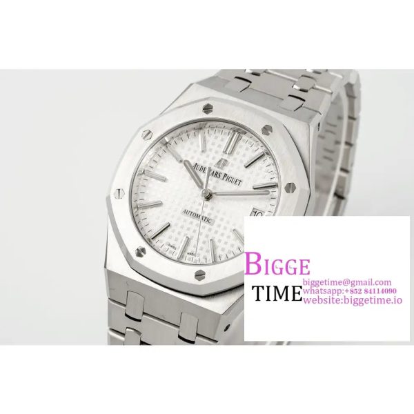 Royal Oak 37mm 15450 SS APSF 1:1 Best Edition White Textured Dial on SS Bracelet A3120 - Image 2
