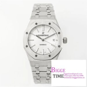 Royal Oak 37mm 15450 SS APSF 1:1 Best Edition White Textured Dial on SS Bracelet A3120