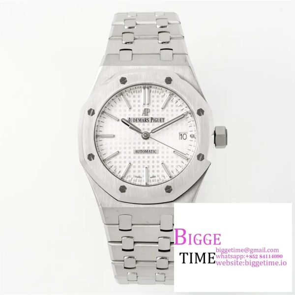 Royal Oak 37mm 15450 SS APSF 1:1 Best Edition White Textured Dial on SS Bracelet A3120