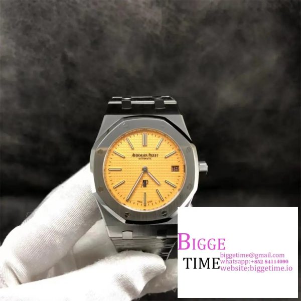 Royal Oak 39mm 15202BC SS XF 1:1 Best Edition Yellow Textured Dial on SS Bracelet A2121 V2 - Image 5