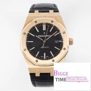 Royal Oak 41mm 15400 RG APSF 1:1 Best Edition Black Dial on Black Leather Strap SA3120  V4 (Tungsten Heavy Version)