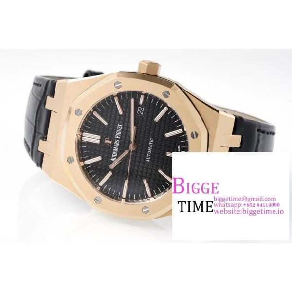 Royal Oak 41mm 15400 RG APSF 1:1 Best Edition Black Dial on Black Leather Strap SA3120  V4 (Tungsten Heavy Version) - Image 5