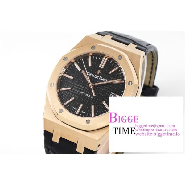 Royal Oak 41mm 15400 RG APSF 1:1 Best Edition Black Dial on Black Leather Strap SA3120  V4 (Tungsten Heavy Version) - Image 3