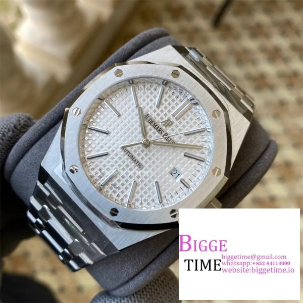 Royal Oak 41mm 15400 SS APSF 1:1 Best Edition White Textured Dial on SS Bracelet A3120 - Image 3