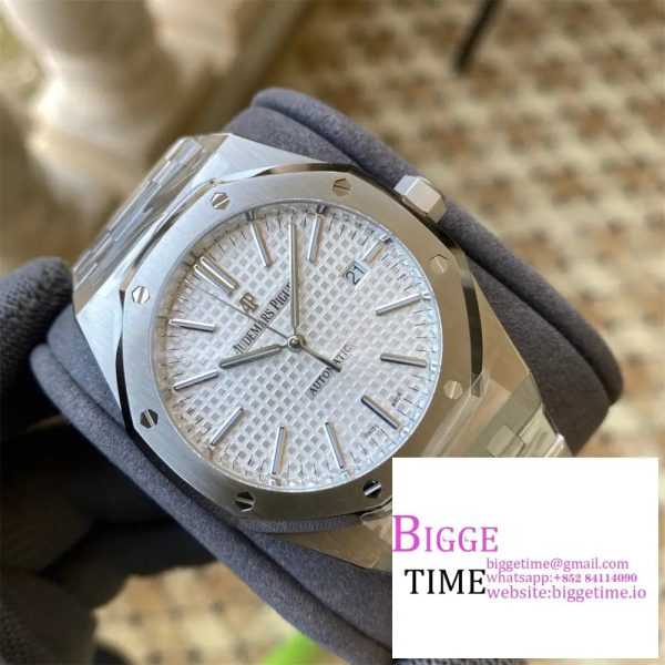 Royal Oak 41mm 15400 SS APSF 1:1 Best Edition White Textured Dial on SS Bracelet A3120 - Image 2