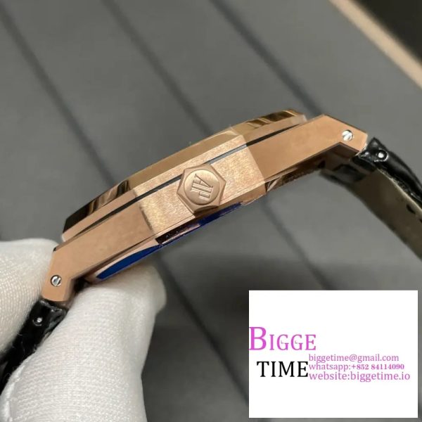 Royal Oak 41mm 15500 RG APSF 1:1 Best Edition Black Textured Dial on Black Leather Strap SA4302 - Image 6
