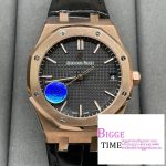 Royal Oak 41mm 15500 RG APSF 1:1 Best Edition Black Textured Dial on Black Leather Strap SA4302